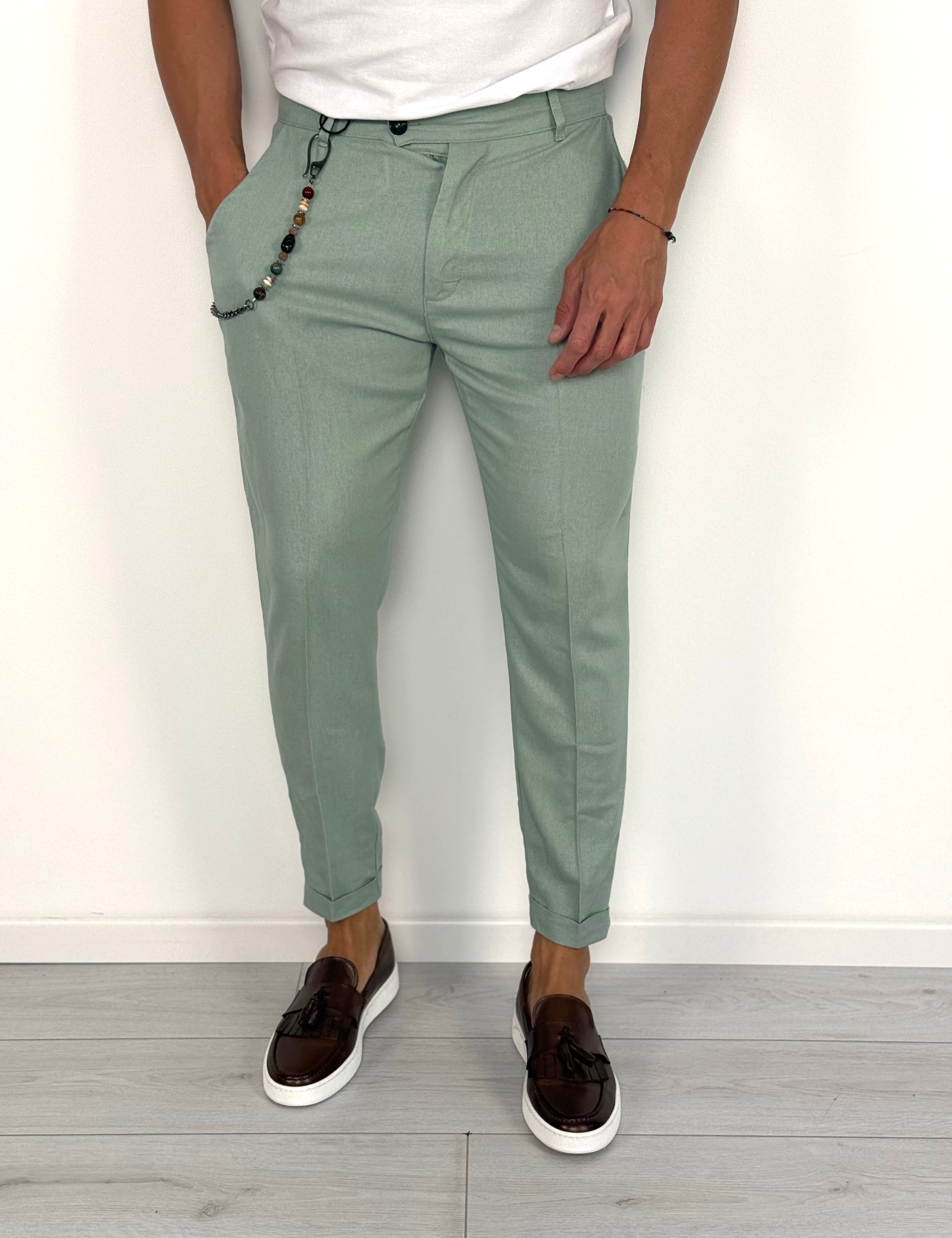 PANTALONE LINO MOD CAPRI RISVOLTINO