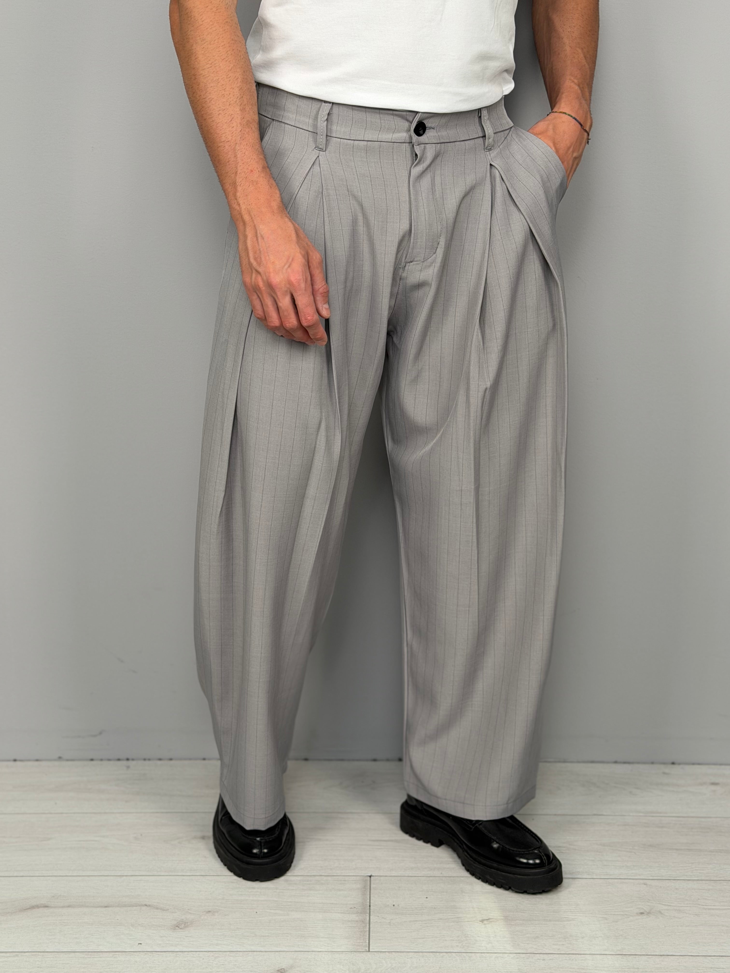 GENESIS PINSTRIPED WIDE TROUSERS