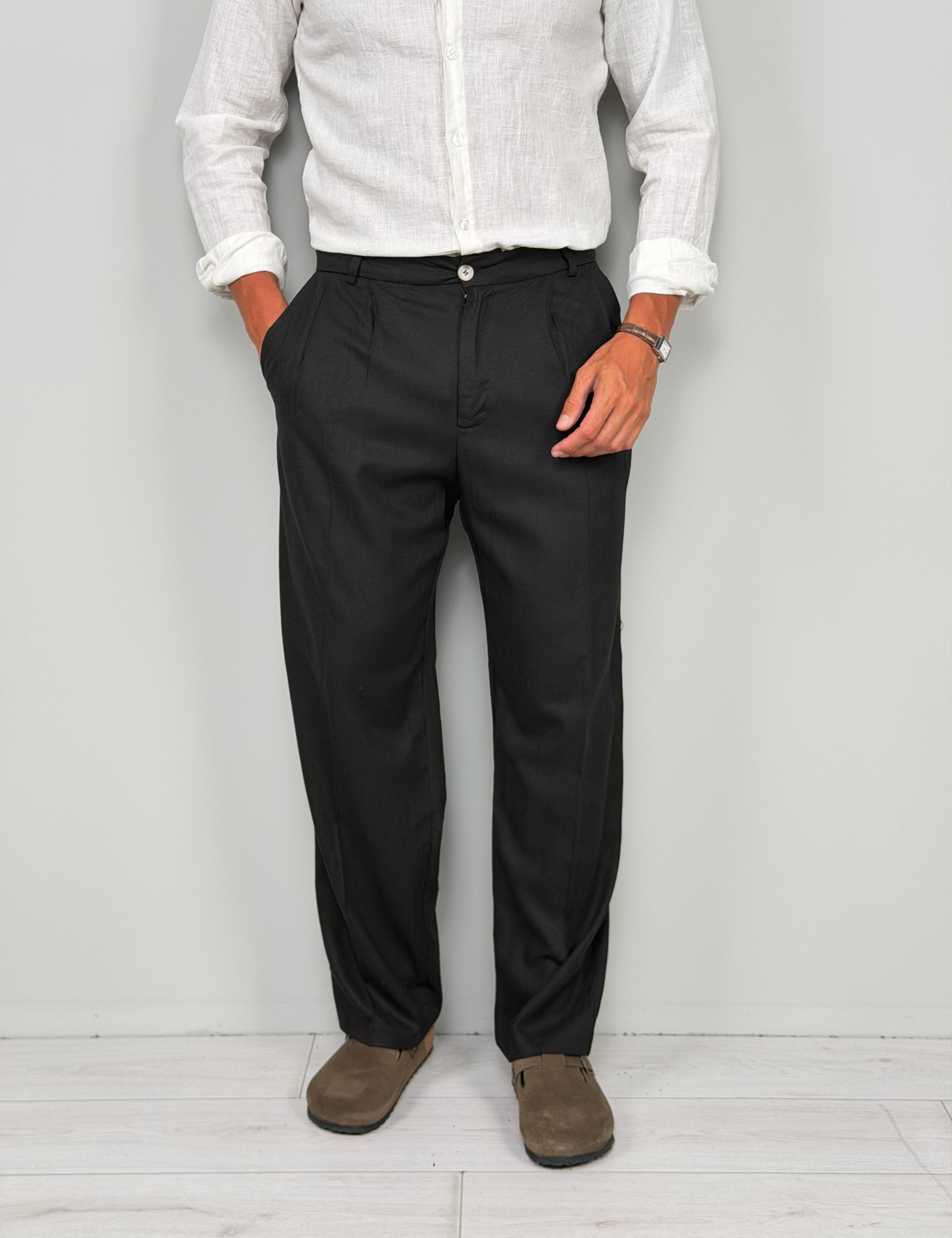 PANTALONE LINO FONDO AMPIO - TASCHE DIETRO