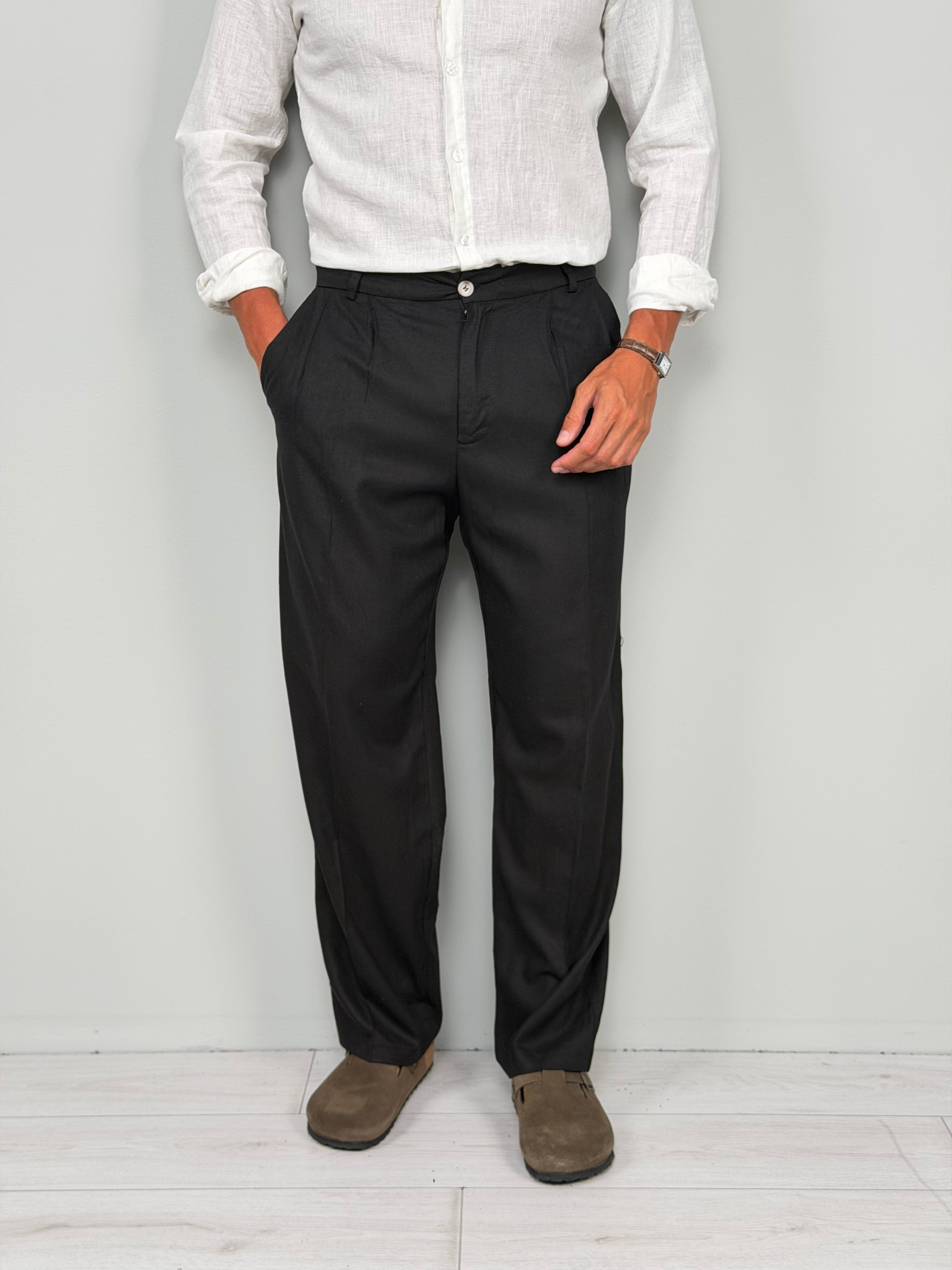PANTALONE LINO FONDO AMPIO - TASCHE DIETRO