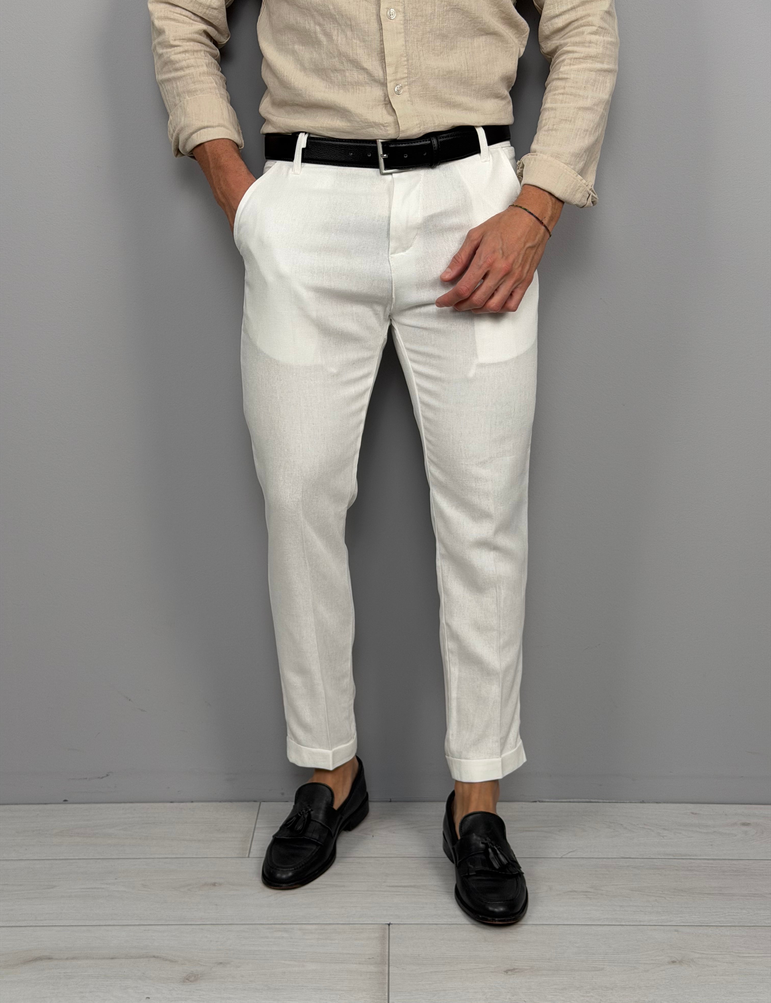 PANTALONE LINO MOD CAPRI RISVOLTINO