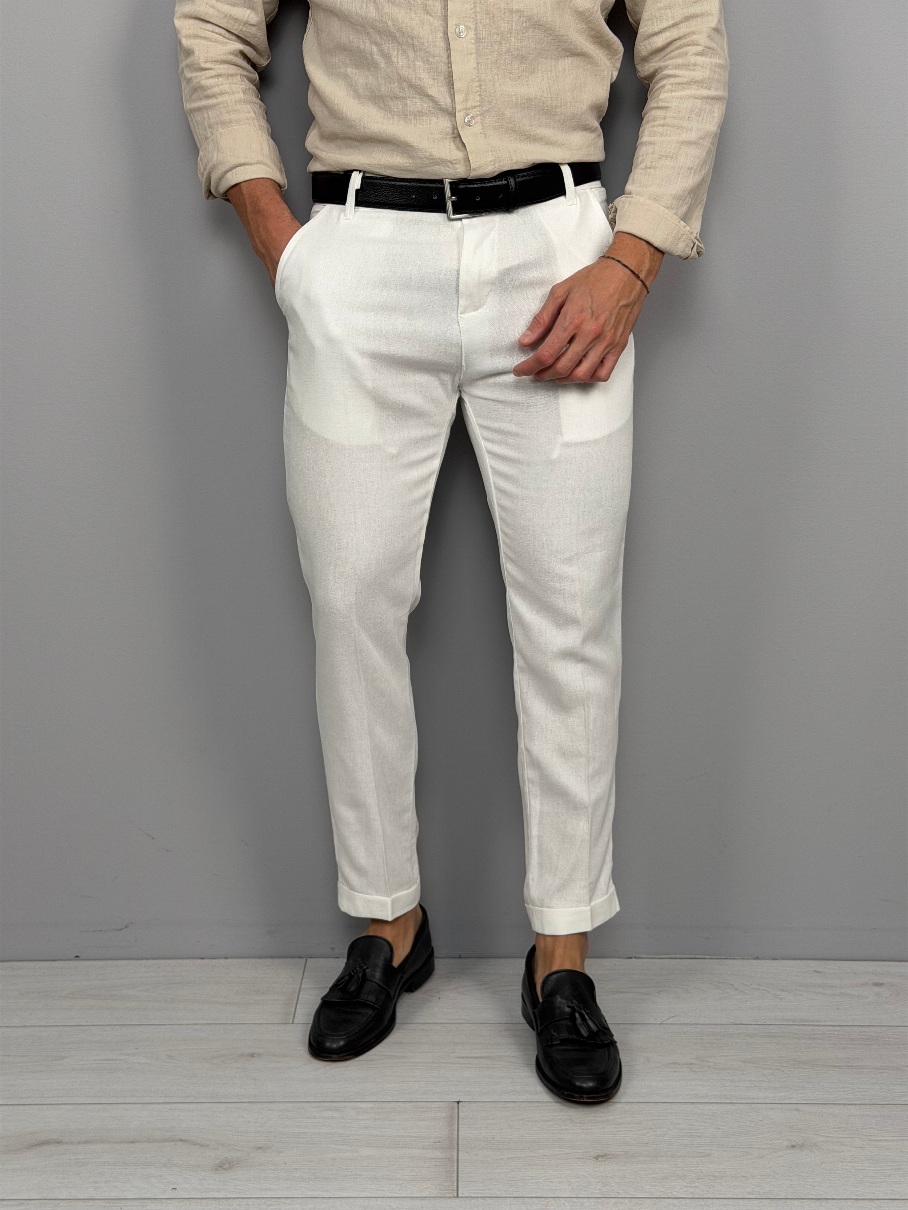 PANTALONE LINO MOD CAPRI RISVOLTINO