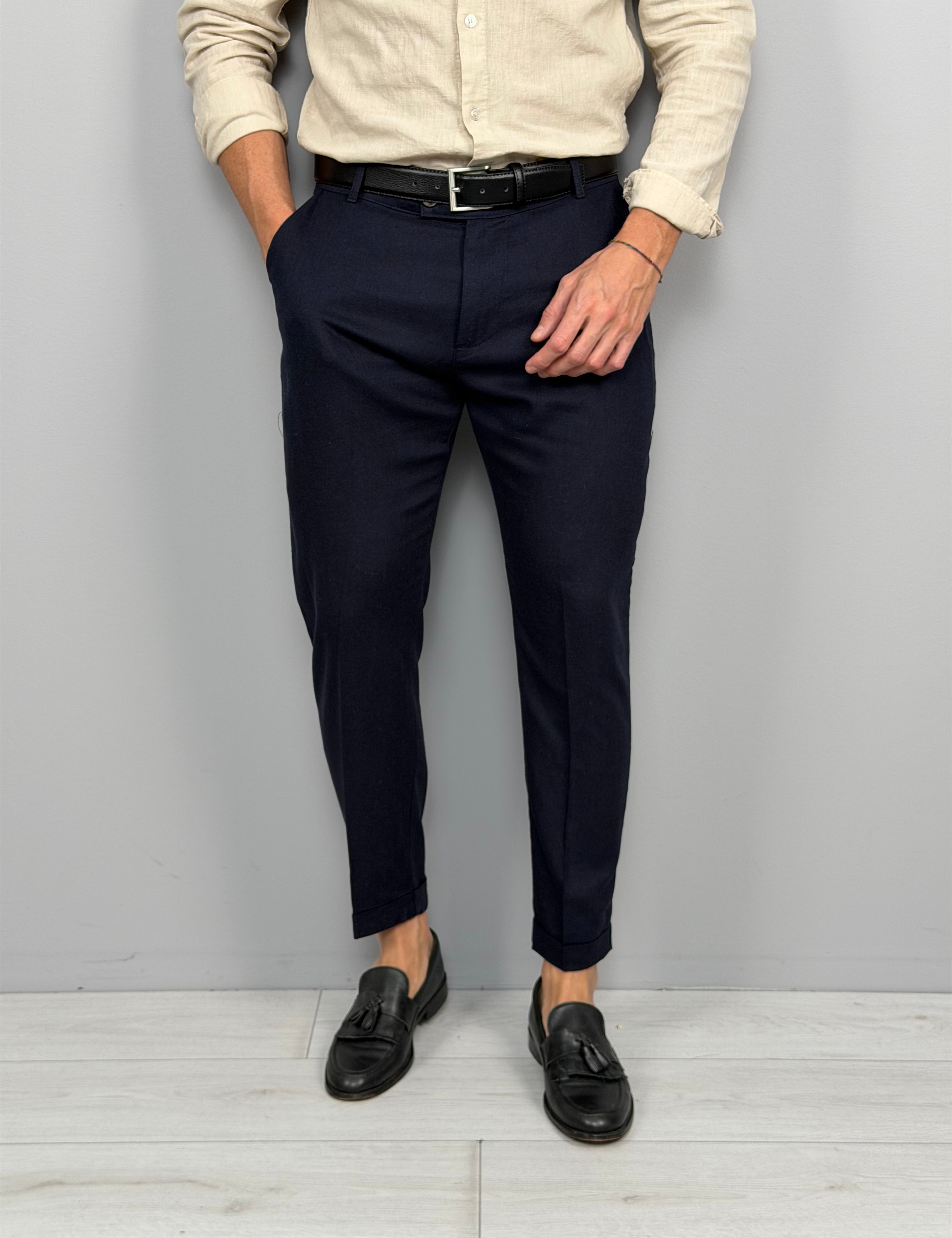 PANTALONE LINO MOD CAPRI RISVOLTINO