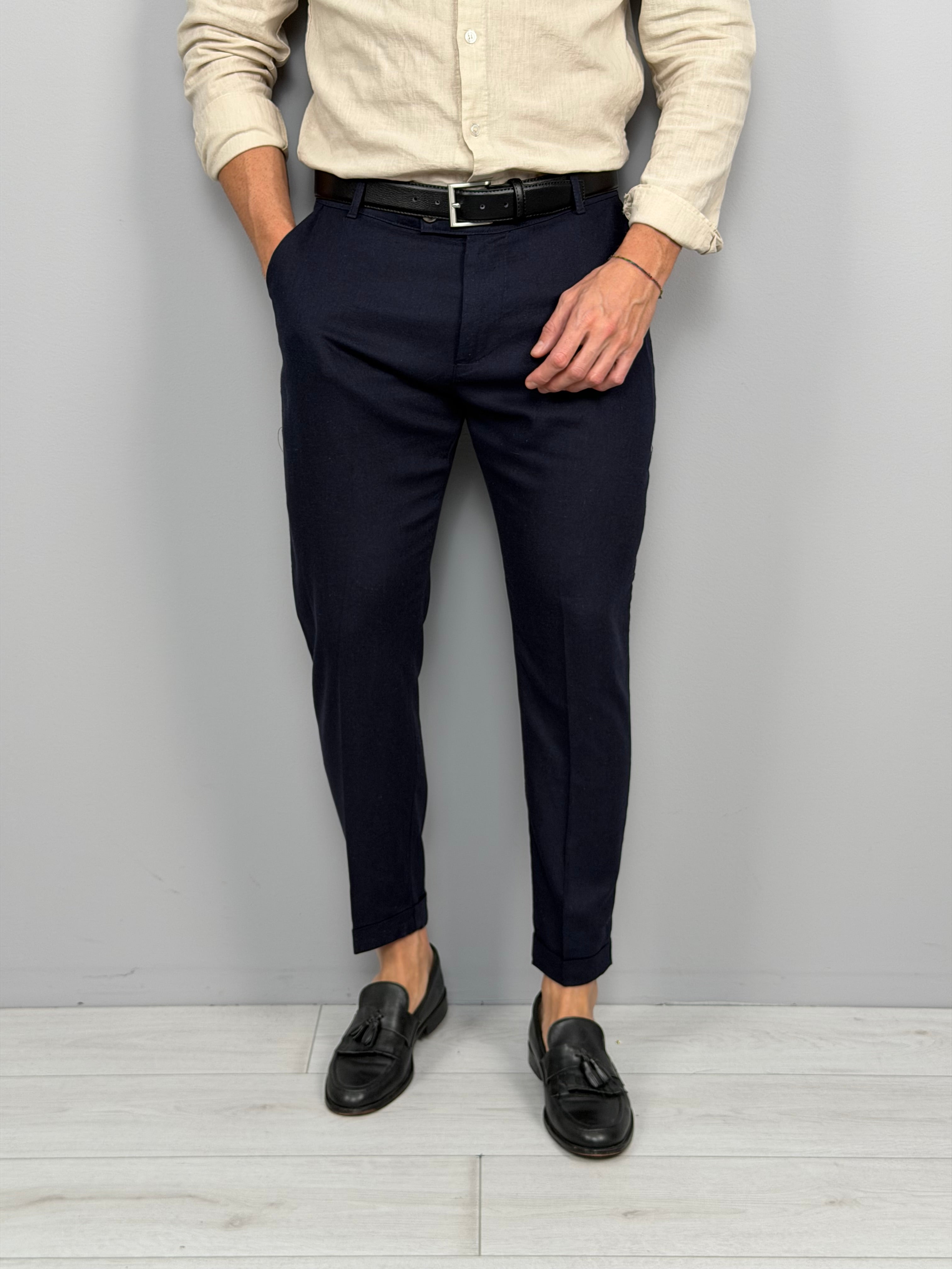 PANTALONE LINO MOD CAPRI RISVOLTINO