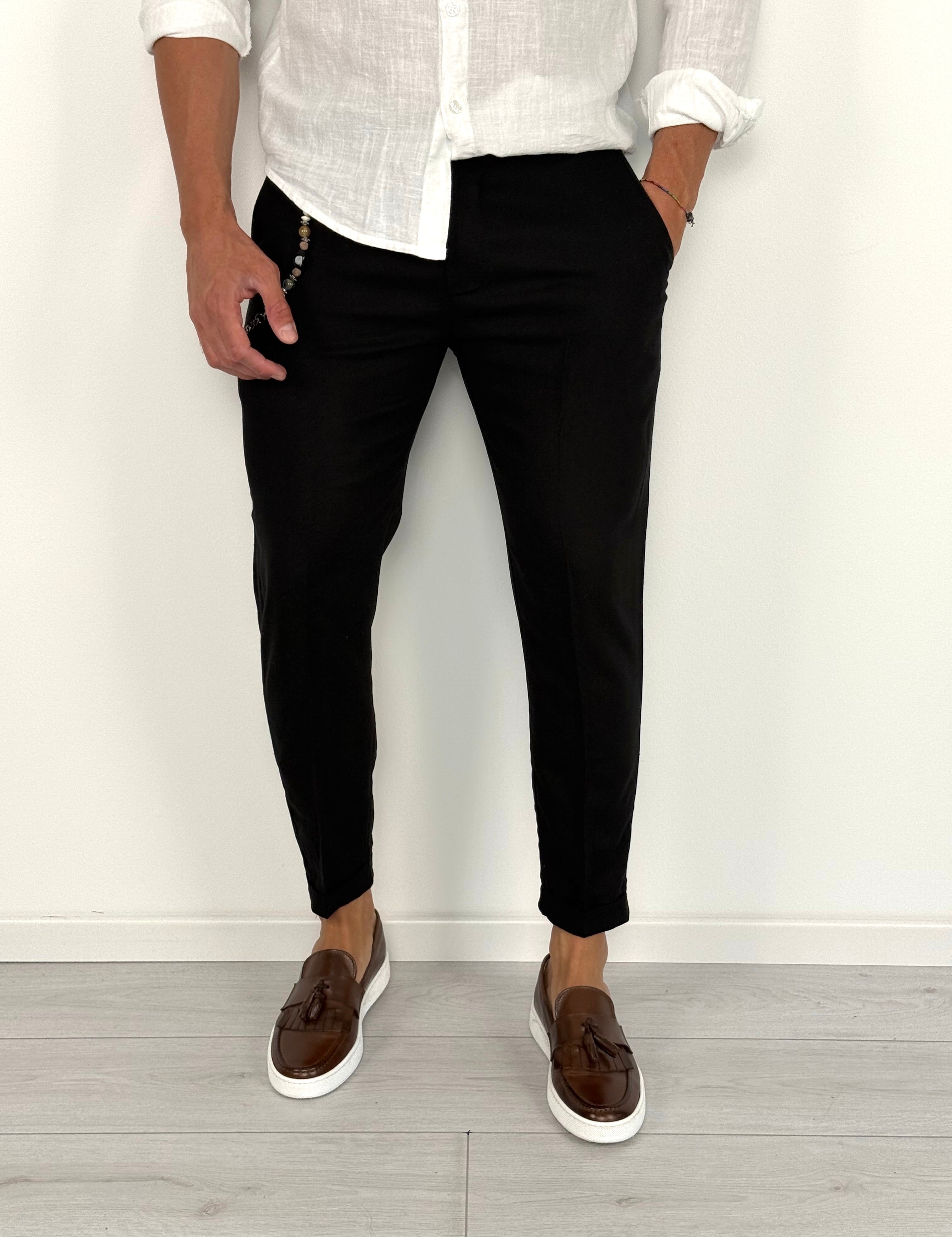PANTALONE LINO MOD CAPRI RISVOLTINO