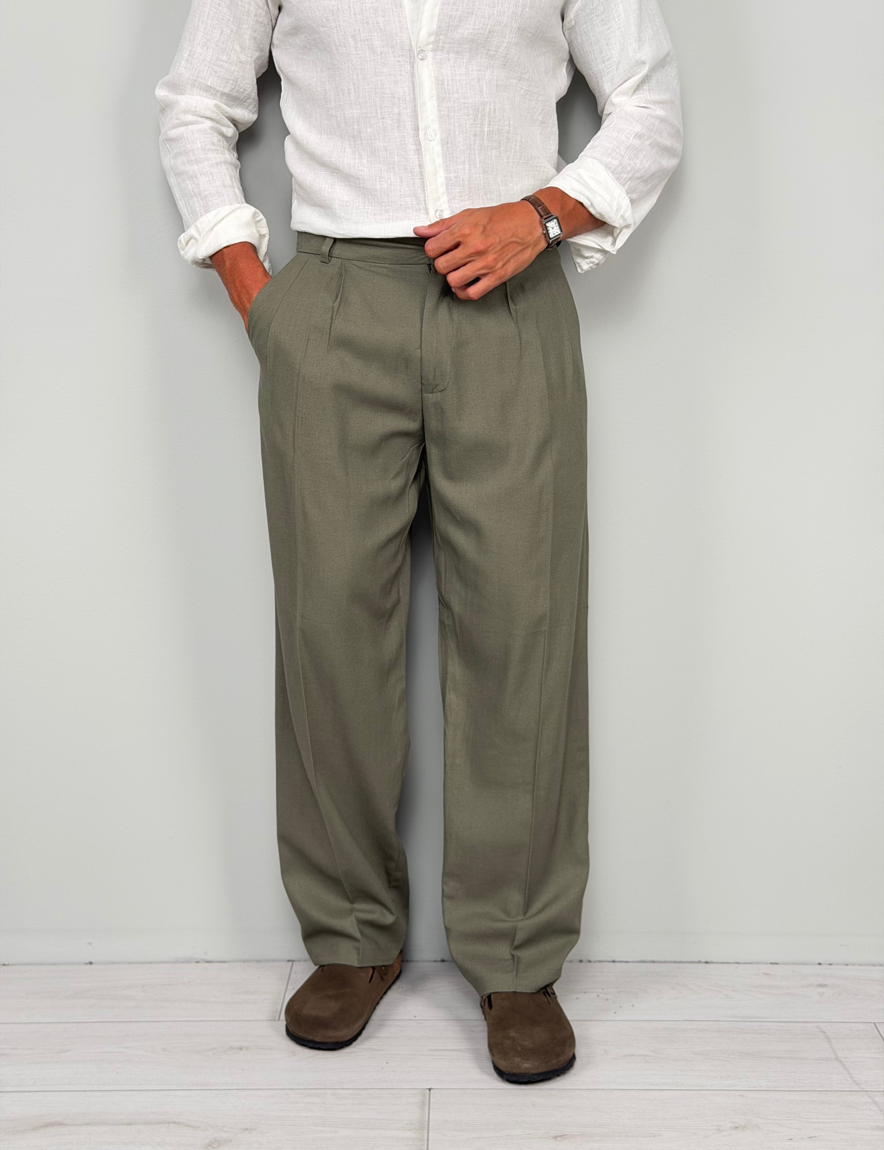 PANTALONE LINO FONDO AMPIO - TASCHE DIETRO