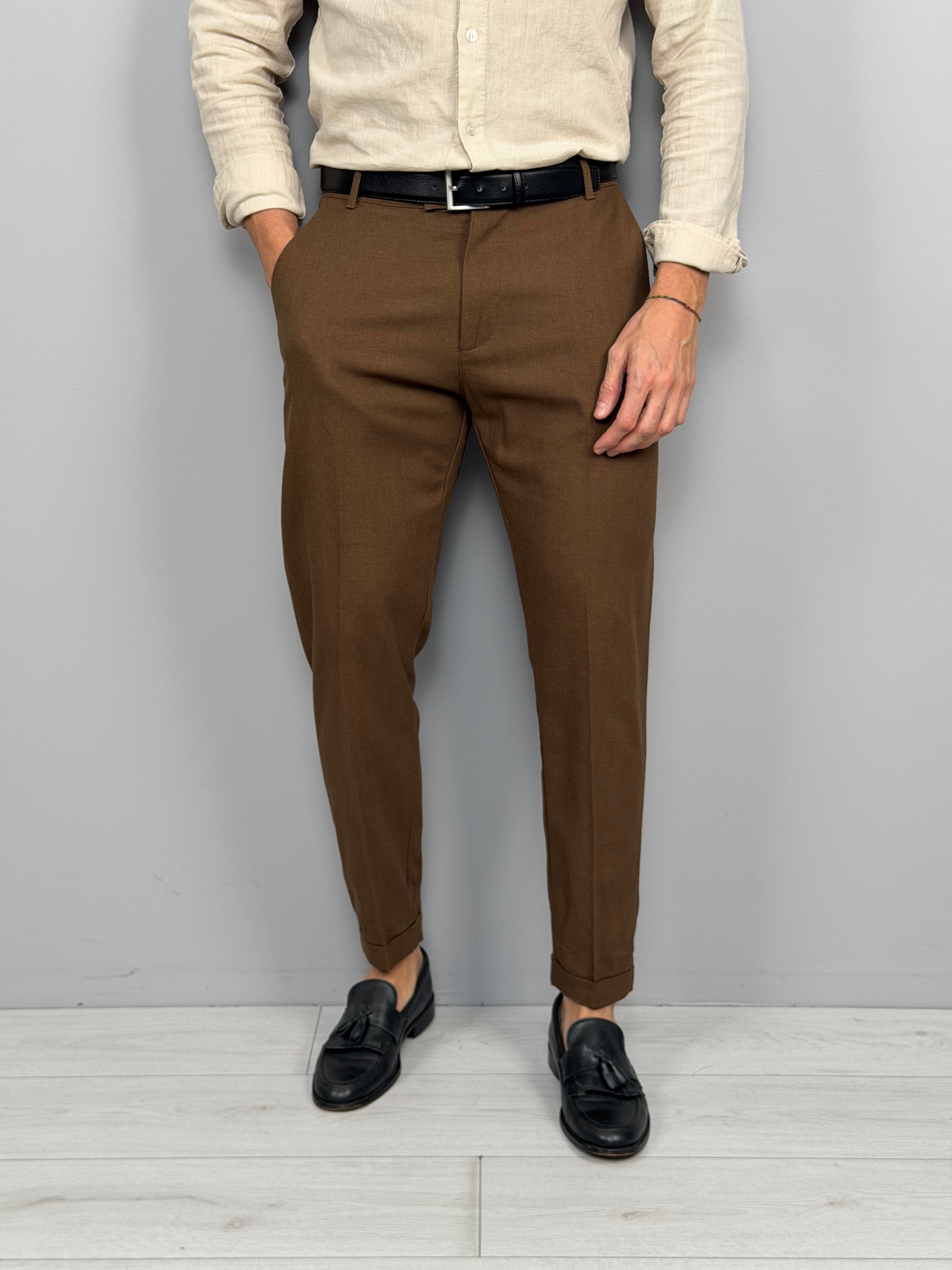 PANTALONE LINO MOD CAPRI RISVOLTINO