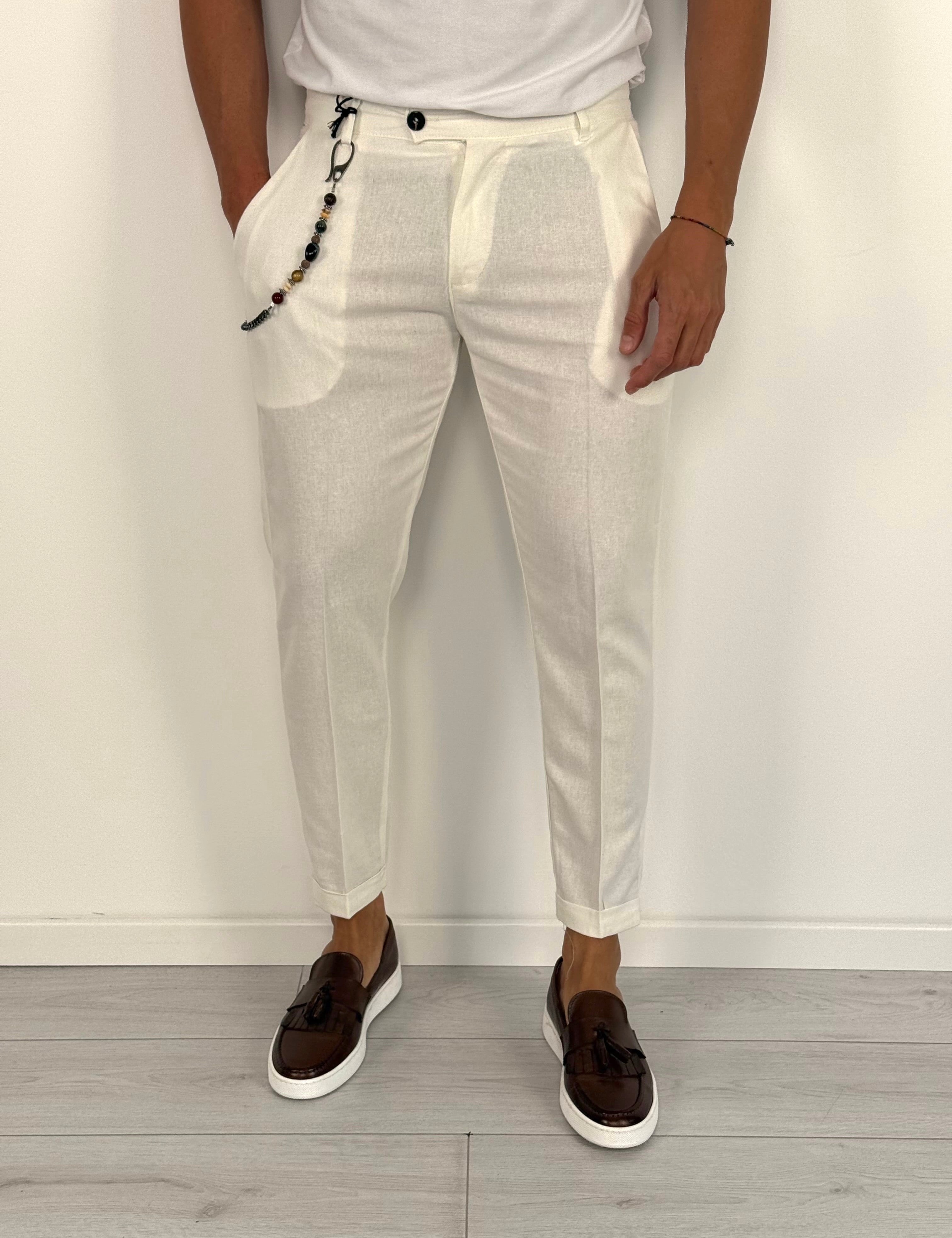 PANTALONE LINO MOD CAPRI RISVOLTINO