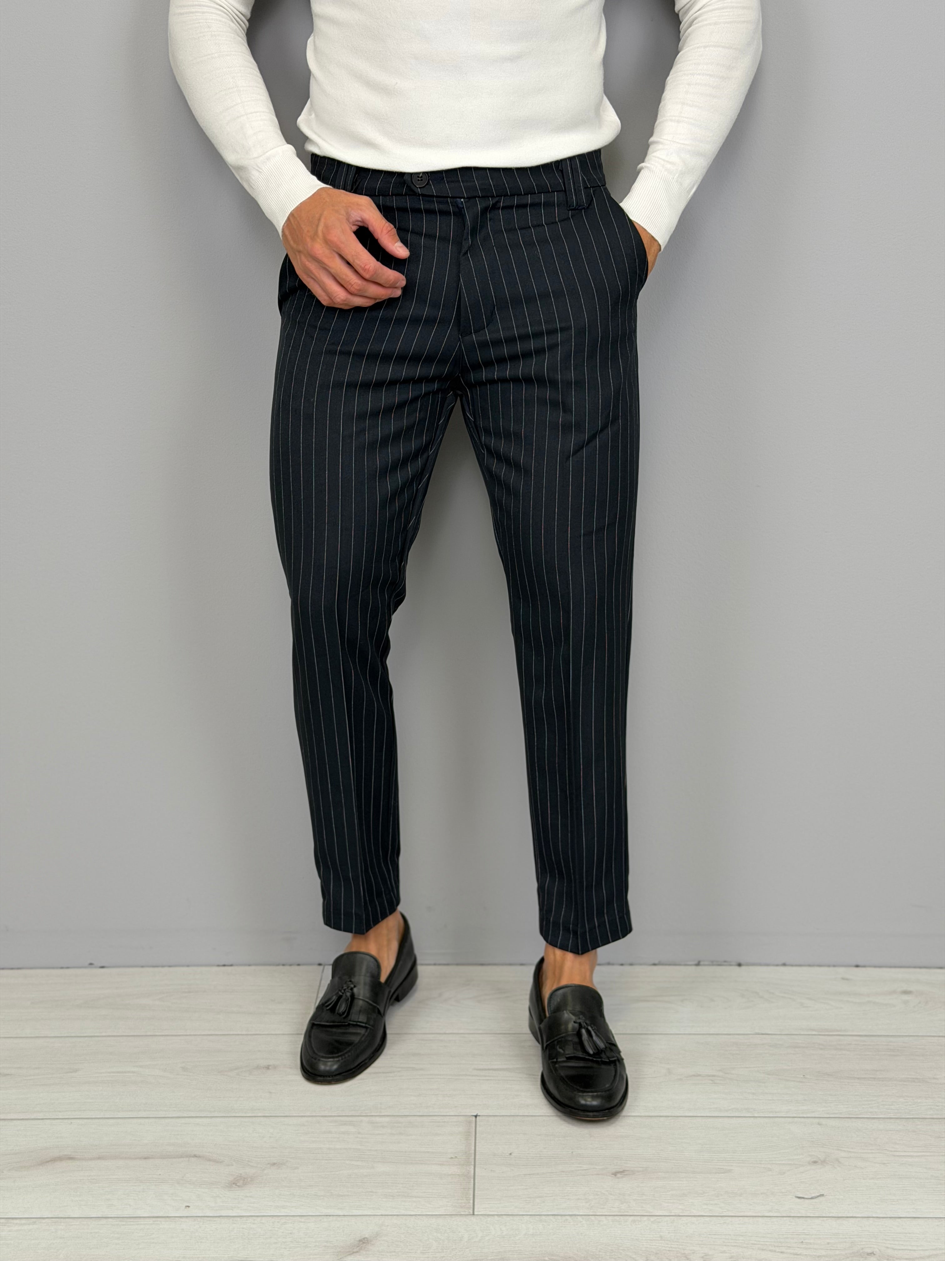 PANTALONE GESSATO TASCHE DIETRO