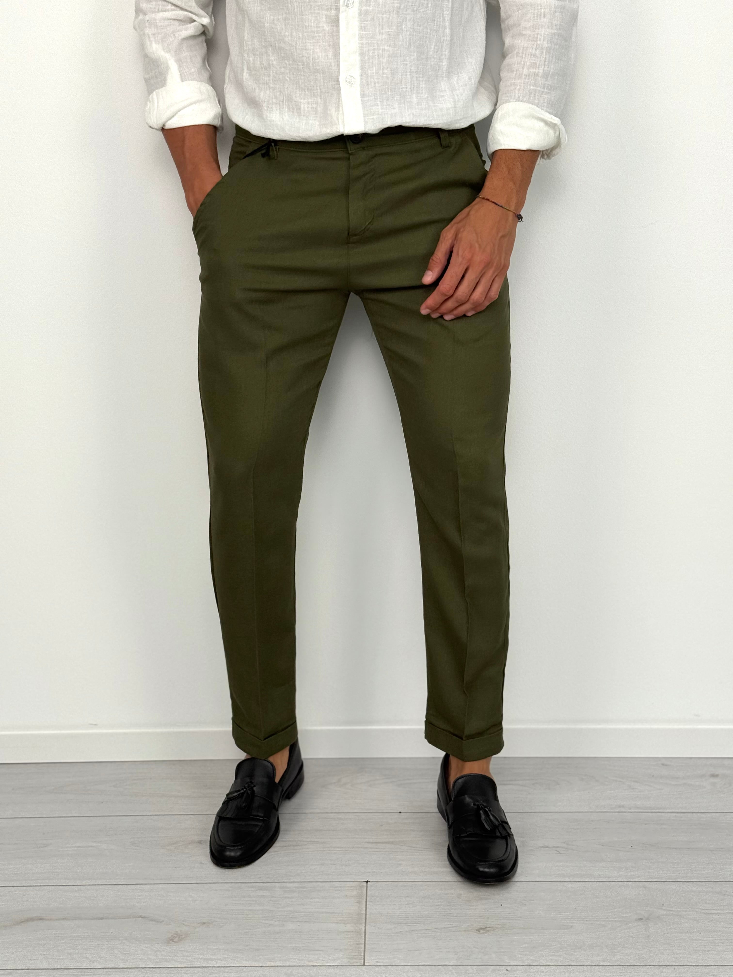 PANTALONE LINO MOD CAPRI V2 RISVOLTINO