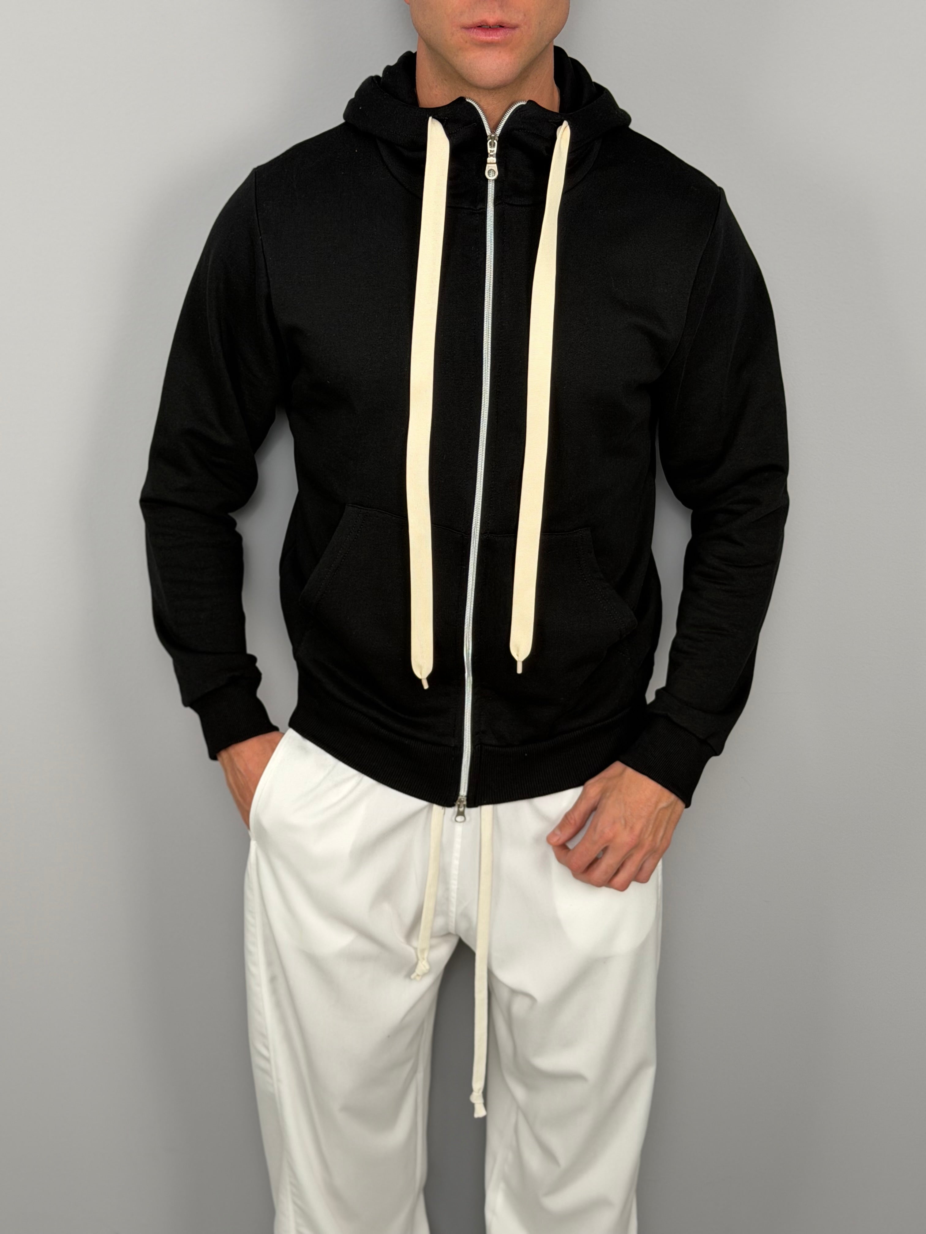 FELPA ZIP CAPPUCCIO GARZATA