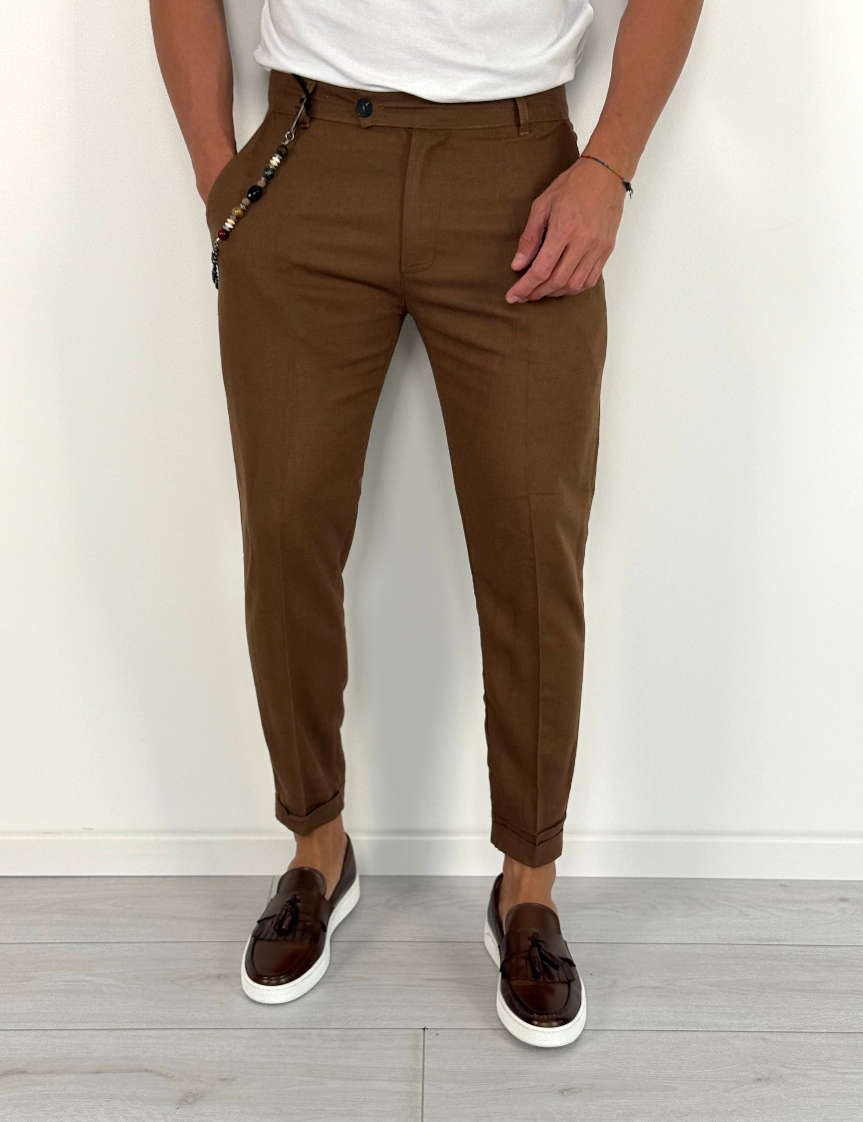 PANTALONE LINO MOD CAPRI RISVOLTINO