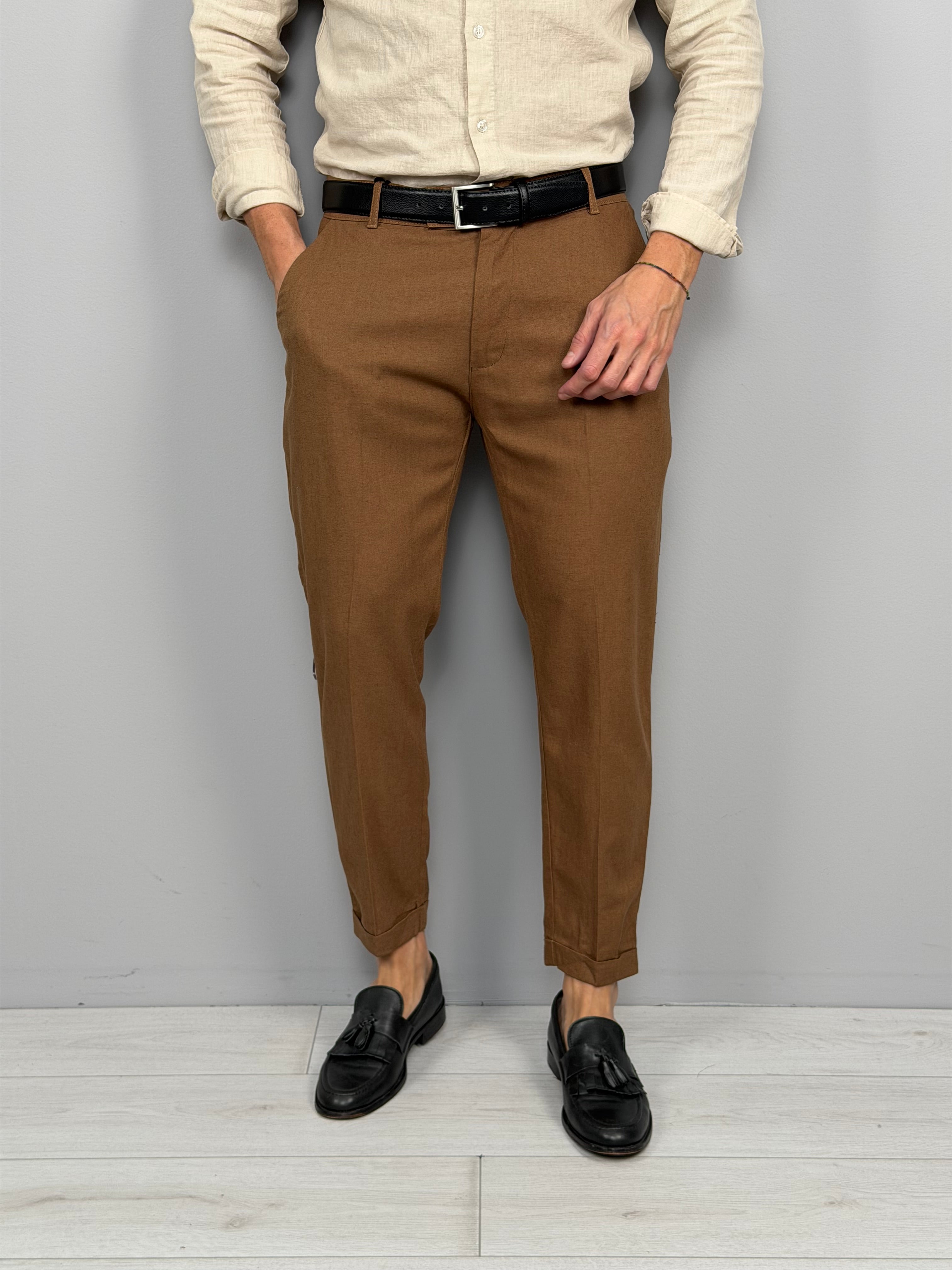 PANTALONE LINO MOD CAPRI RISVOLTINO