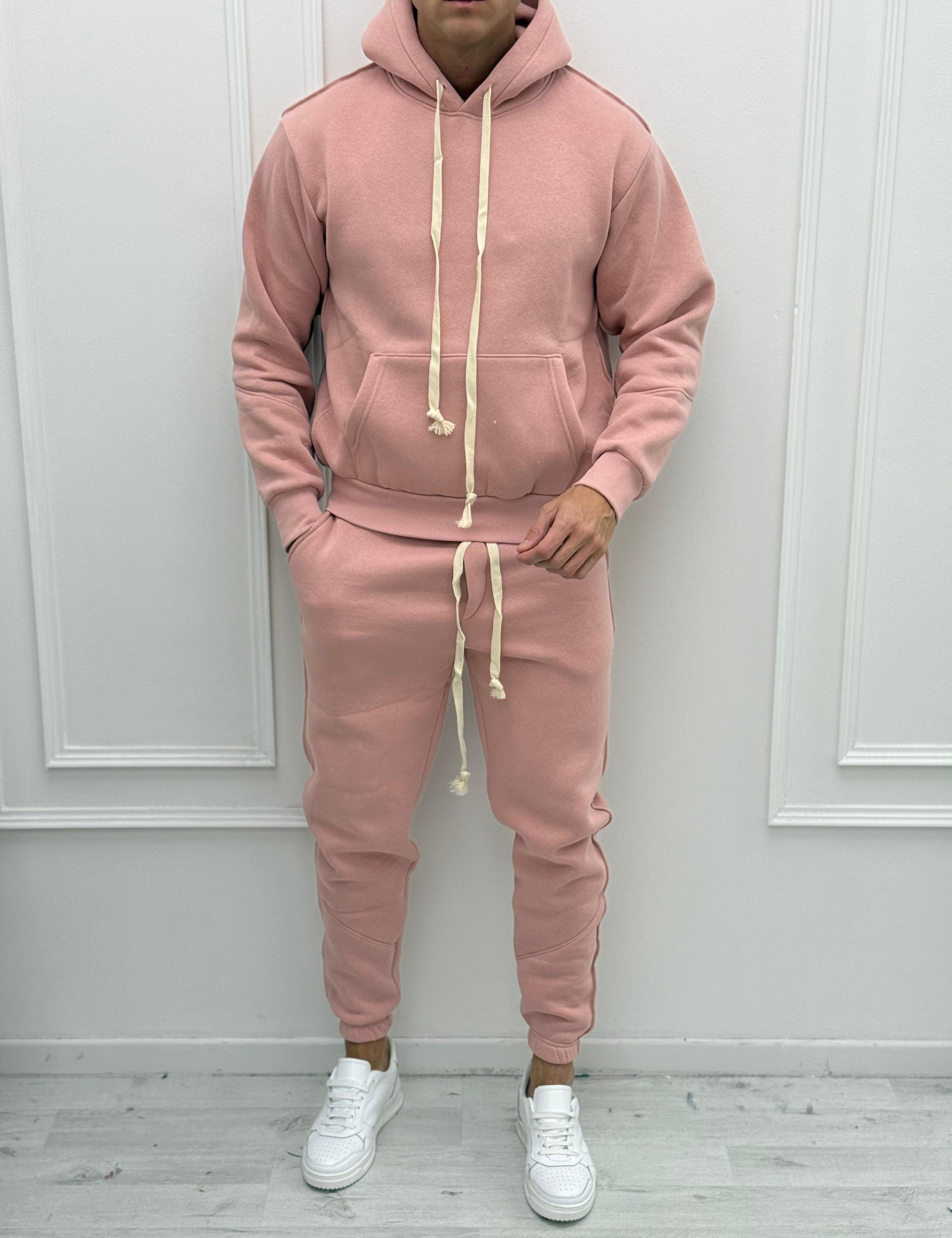 TUTA FELPATA RILIEVO - Colore bianco e rosa