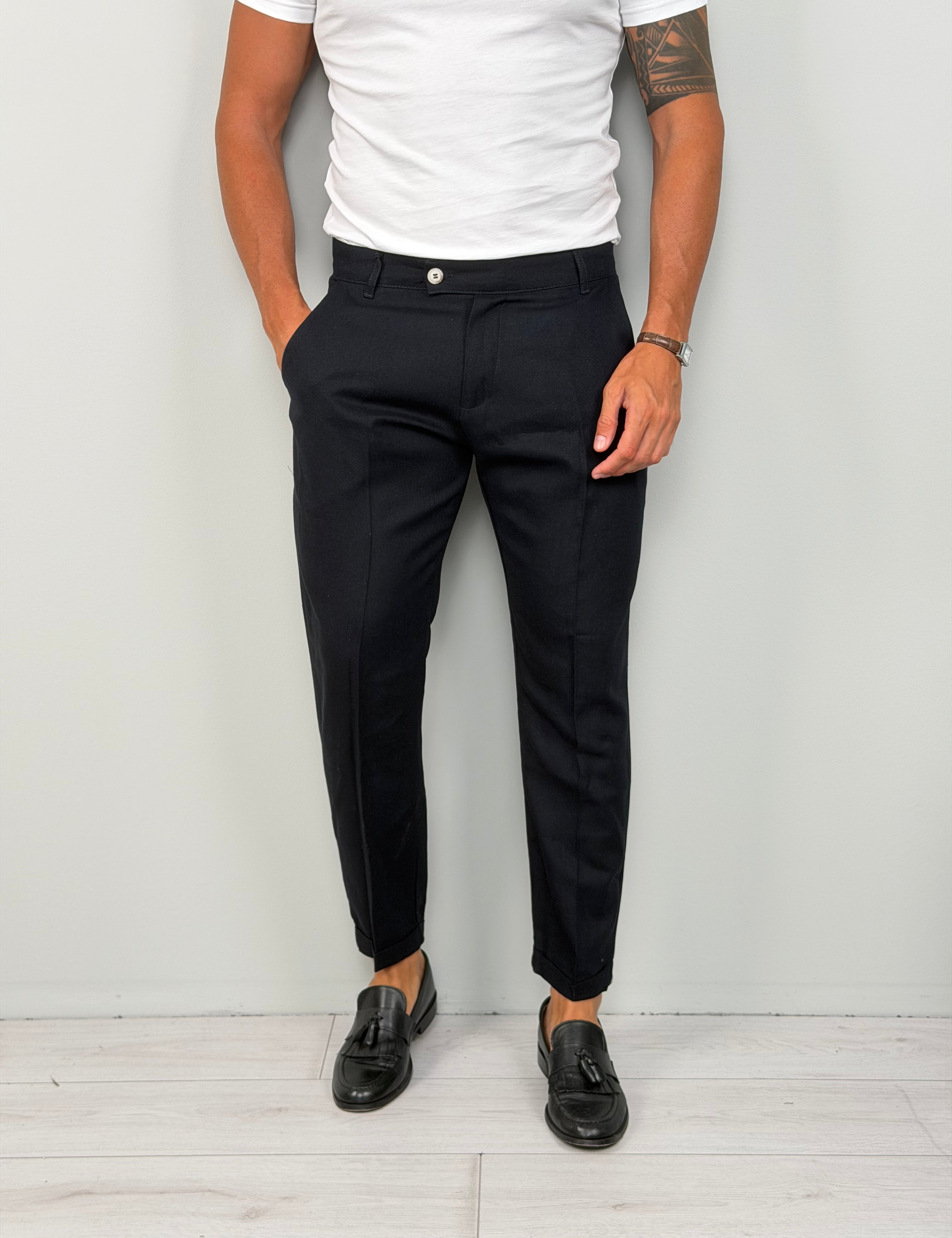 PANTALONE LINO MOD CAPRI RISVOLTINO