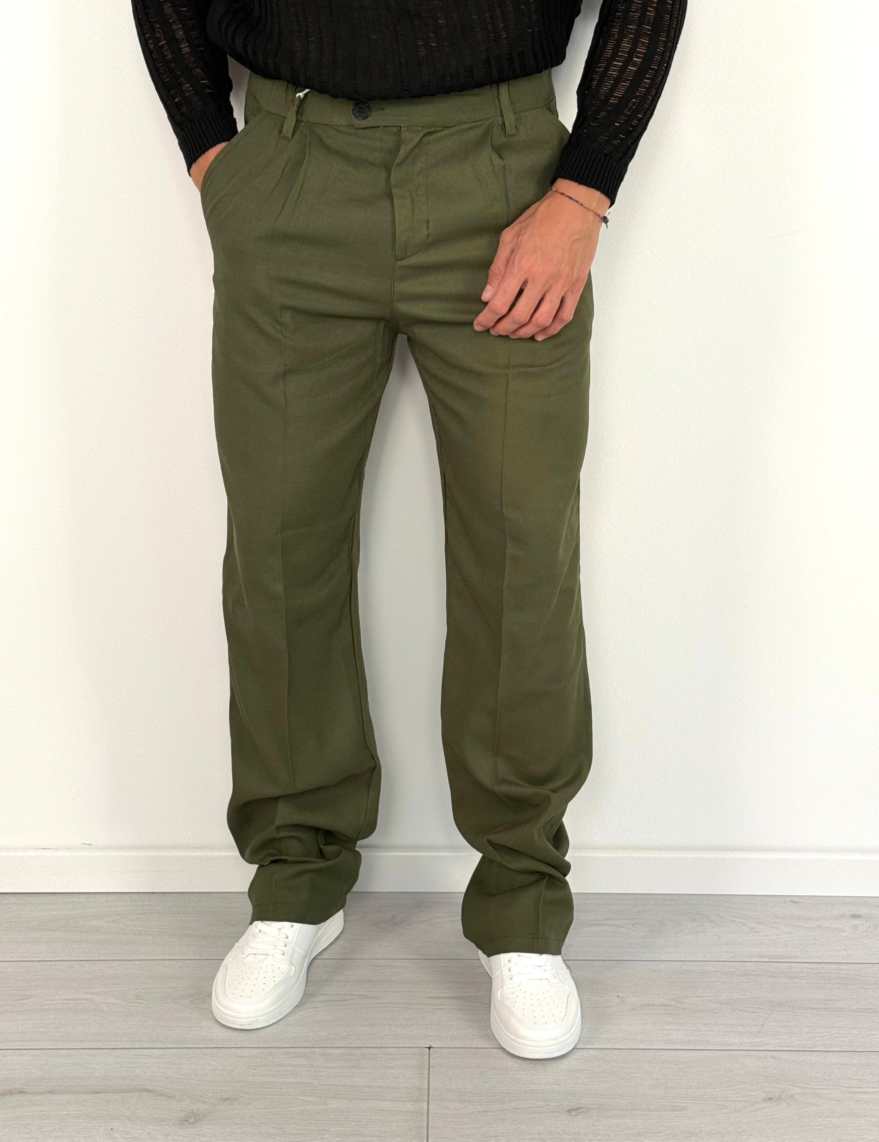 PANTALONE LINO BUTTON AMPIO