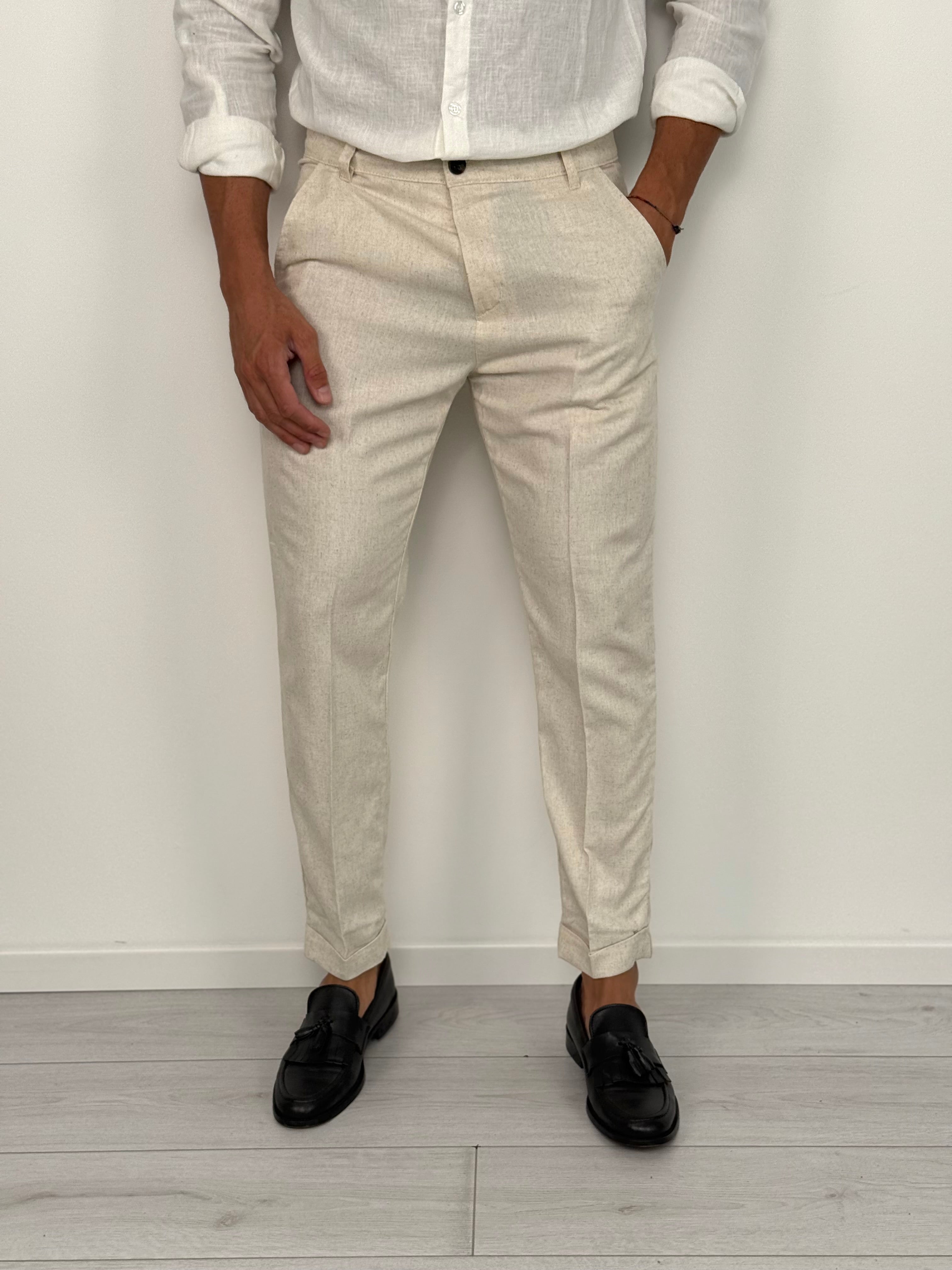 PANTALONE LINO MOD CAPRI V2 RISVOLTINO