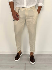 LINEN CAPRI TROUSERS WITH ROLLS