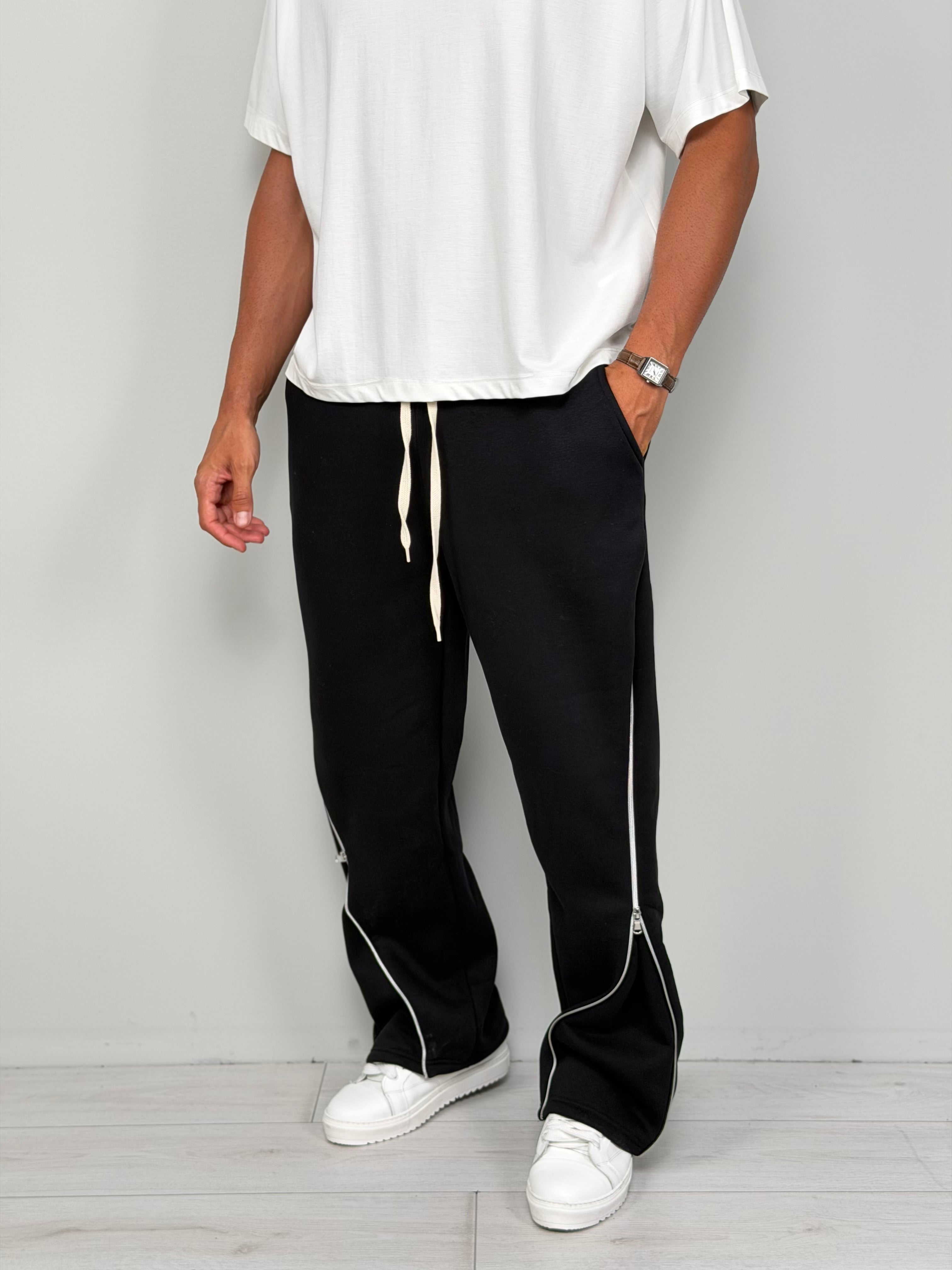 PANTALONE TUTA ZIP AMPIO FELPATO