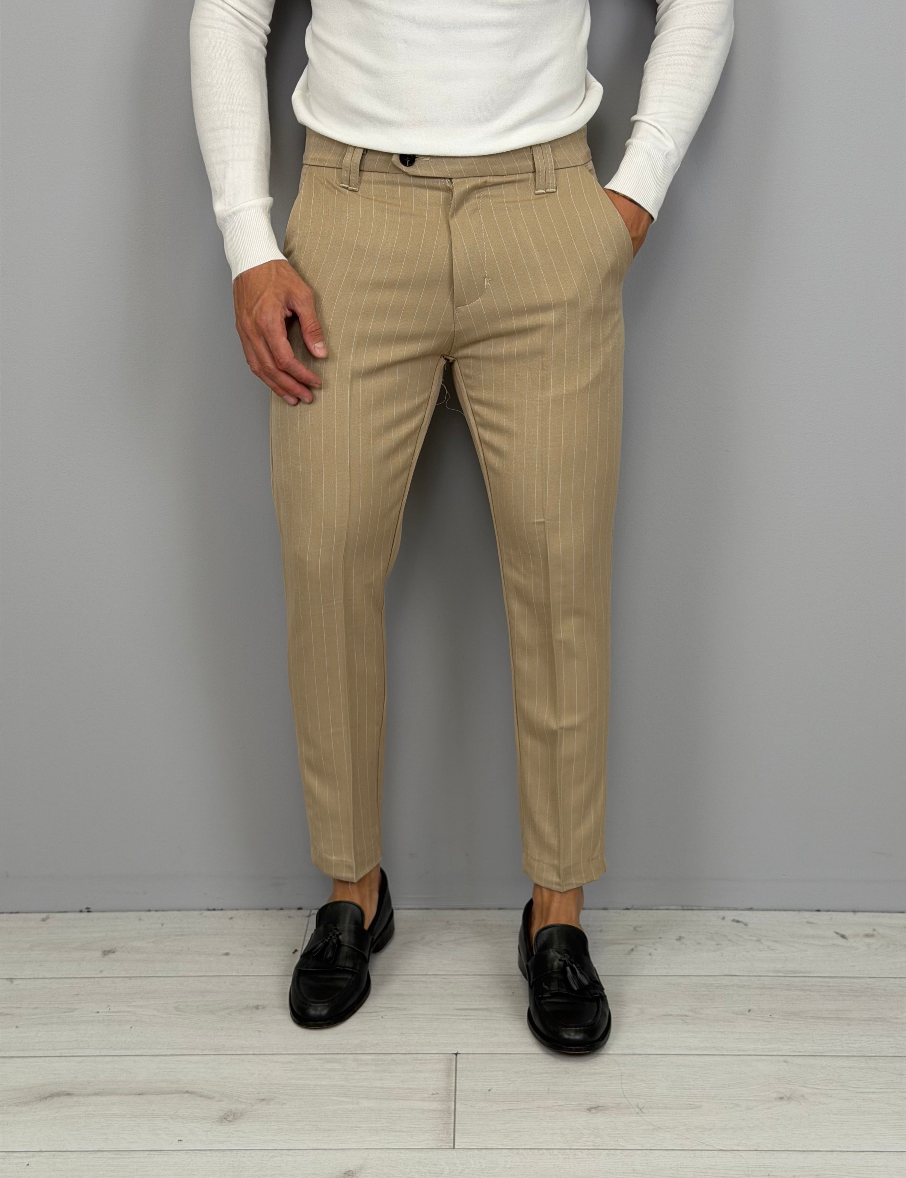 PANTALONE GESSATO TASCHE DIETRO