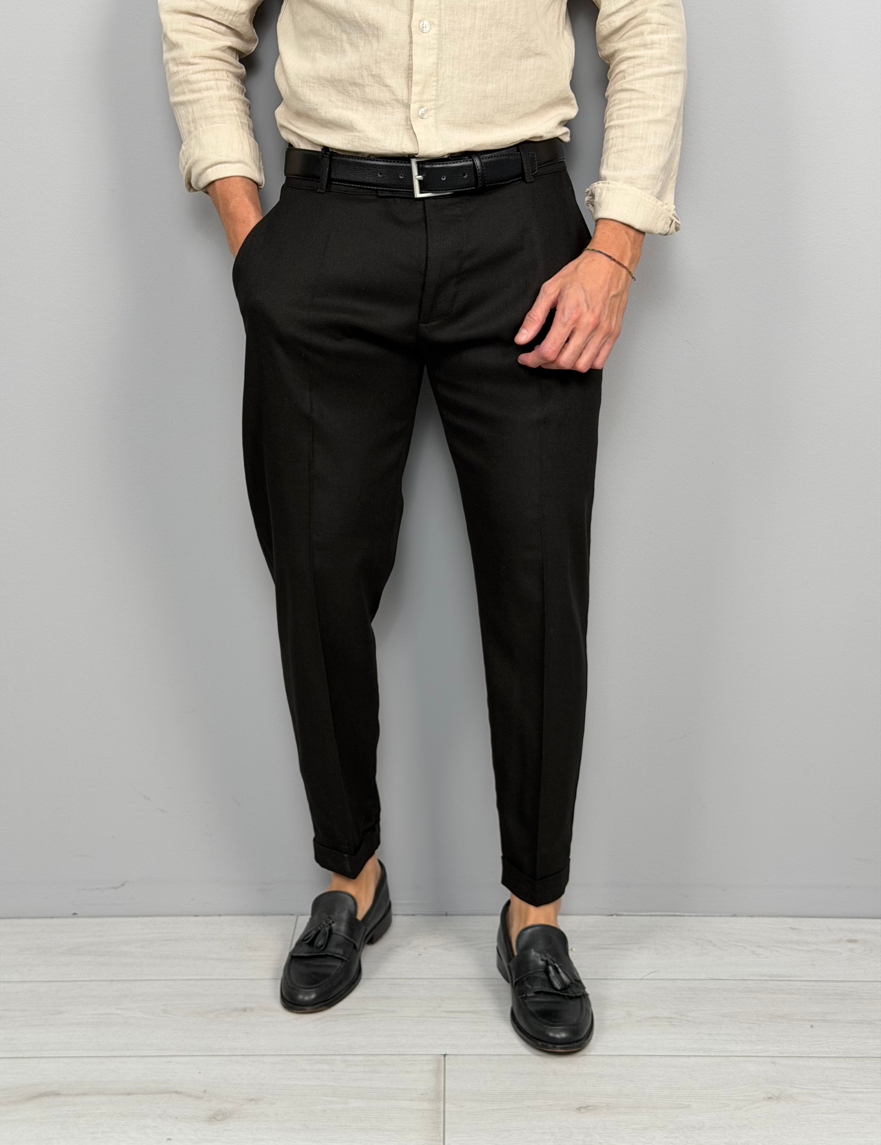 PANTALONE LINO MOD CAPRI RISVOLTINO