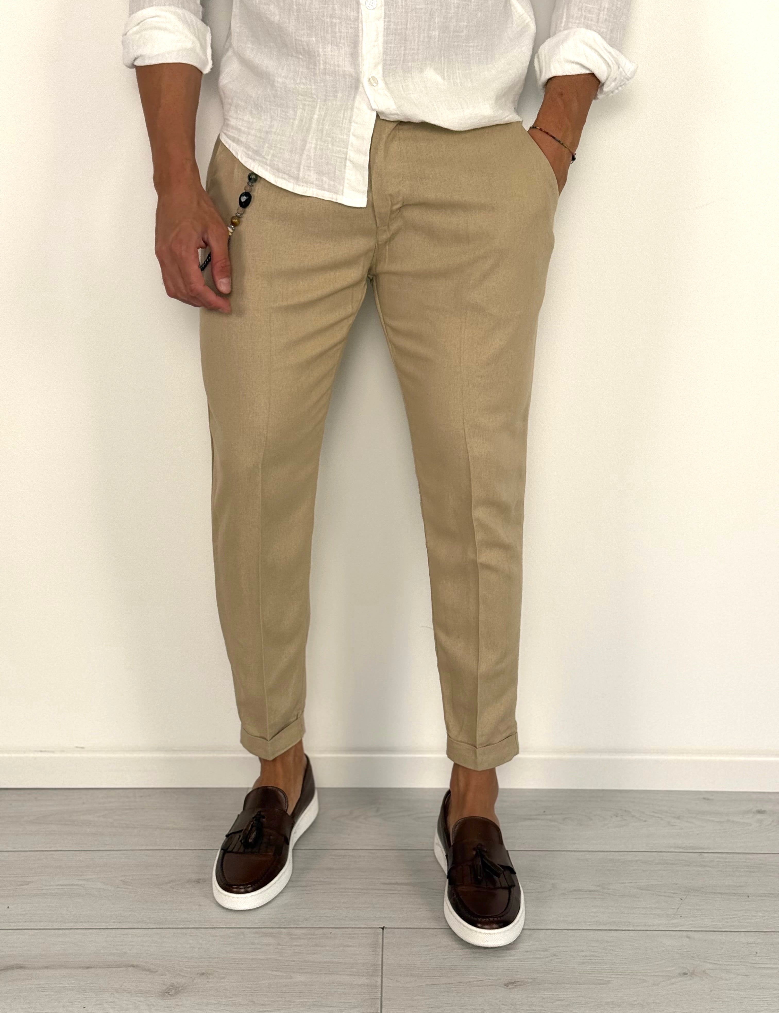 PANTALONE LINO MOD CAPRI RISVOLTINO