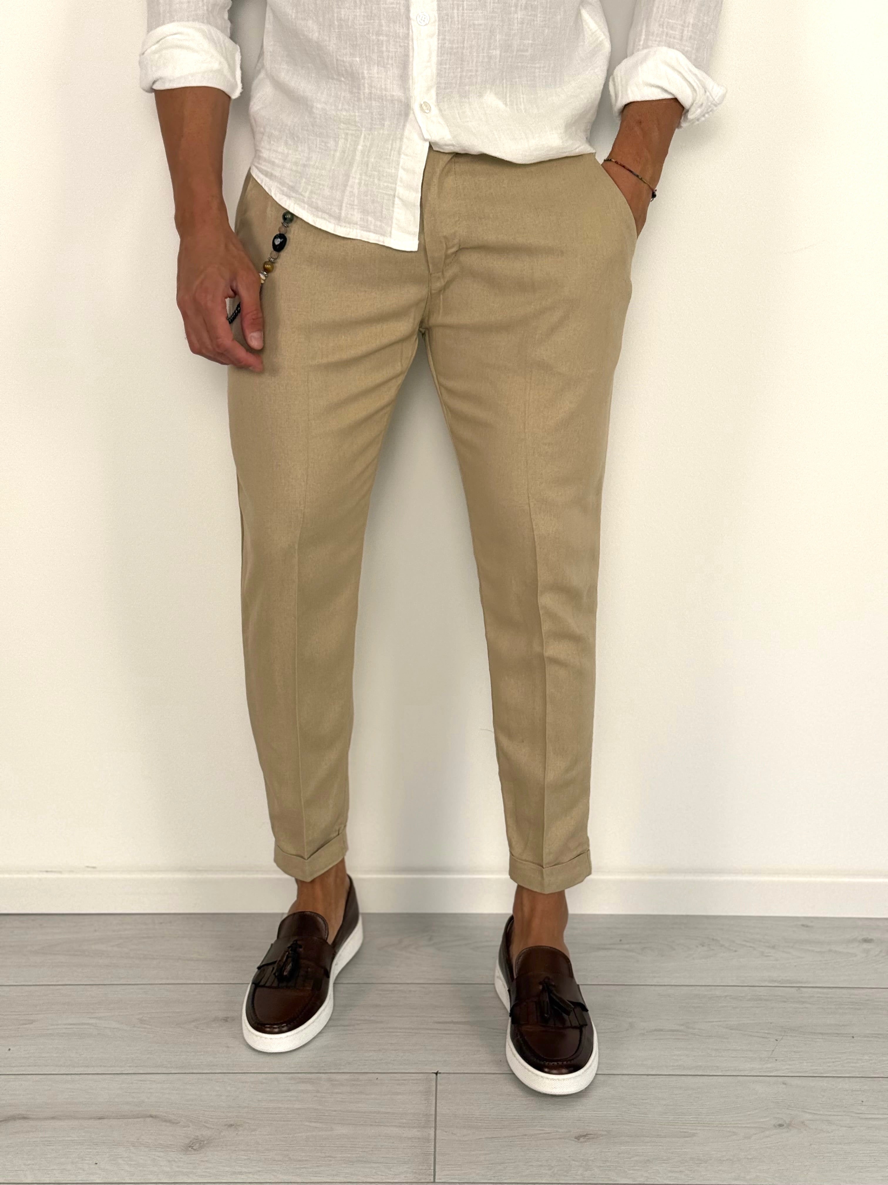 LINEN CAPRI TROUSERS WITH ROLLS