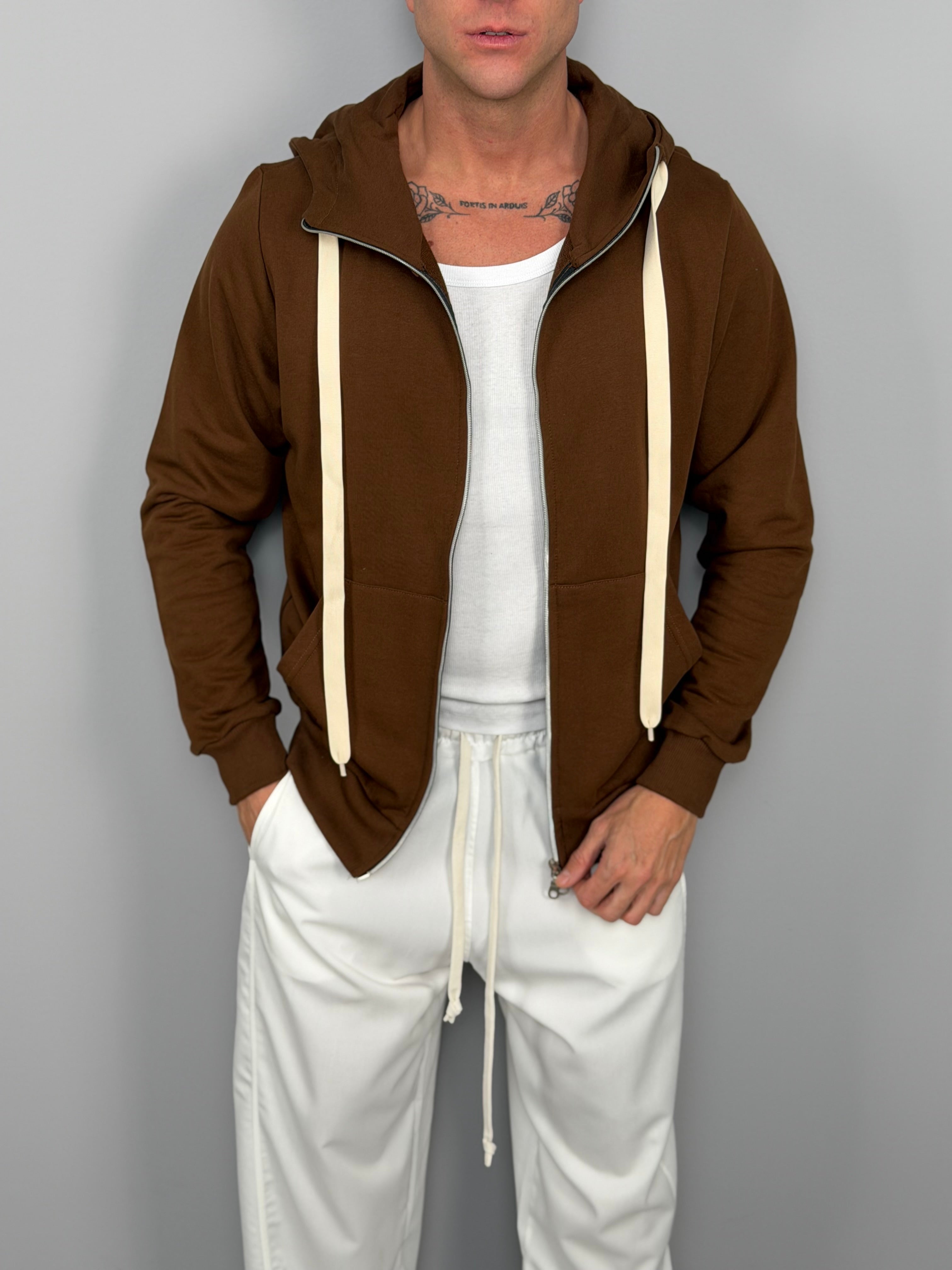 FELPA ZIP CAPPUCCIO GARZATA