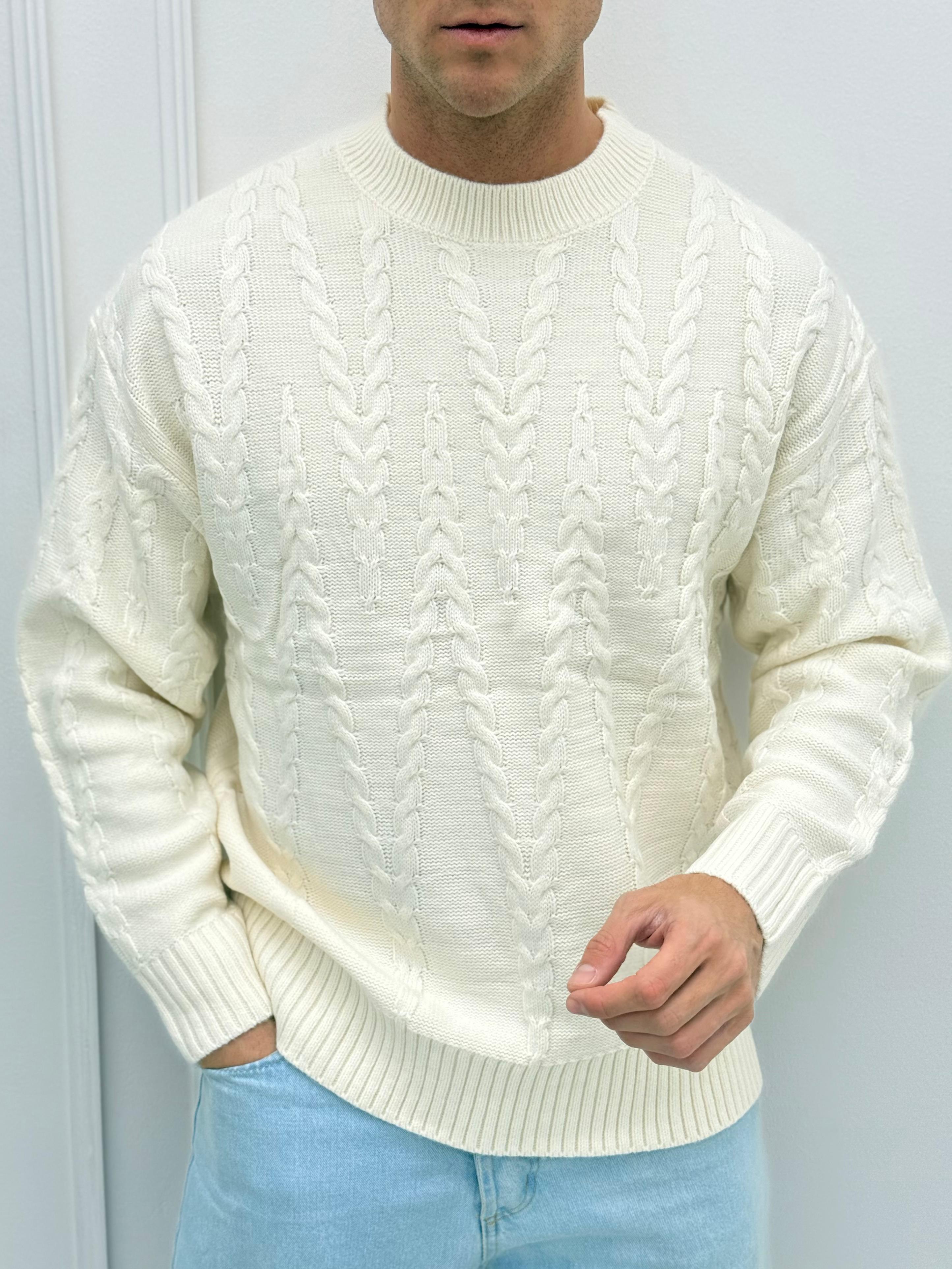 Pull texturé premium en relief - Taille XL Blanc